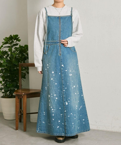 塗鴉牛仔吊帶連衣裙【SUM1 STYLE】