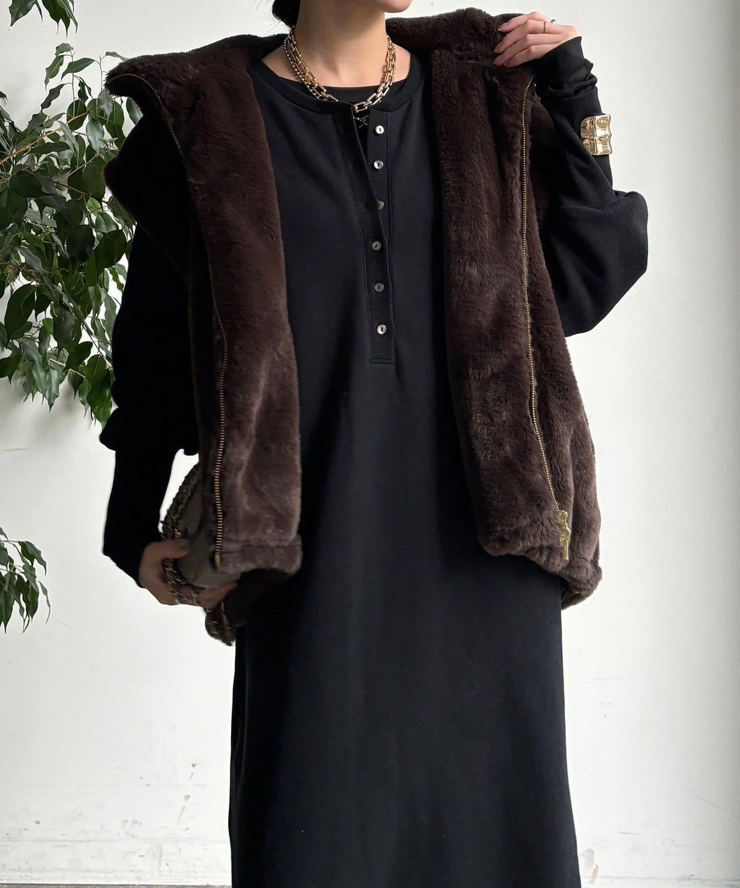 加絨加厚亨利領連衣裙