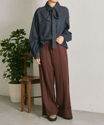 蝴蝶結可拆卸牛仔蝴蝶結襯衫【SUM1 STYLE】