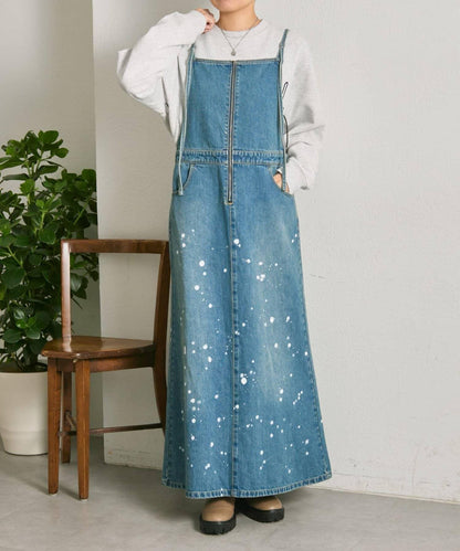 塗鴉牛仔吊帶連衣裙【SUM1 STYLE】