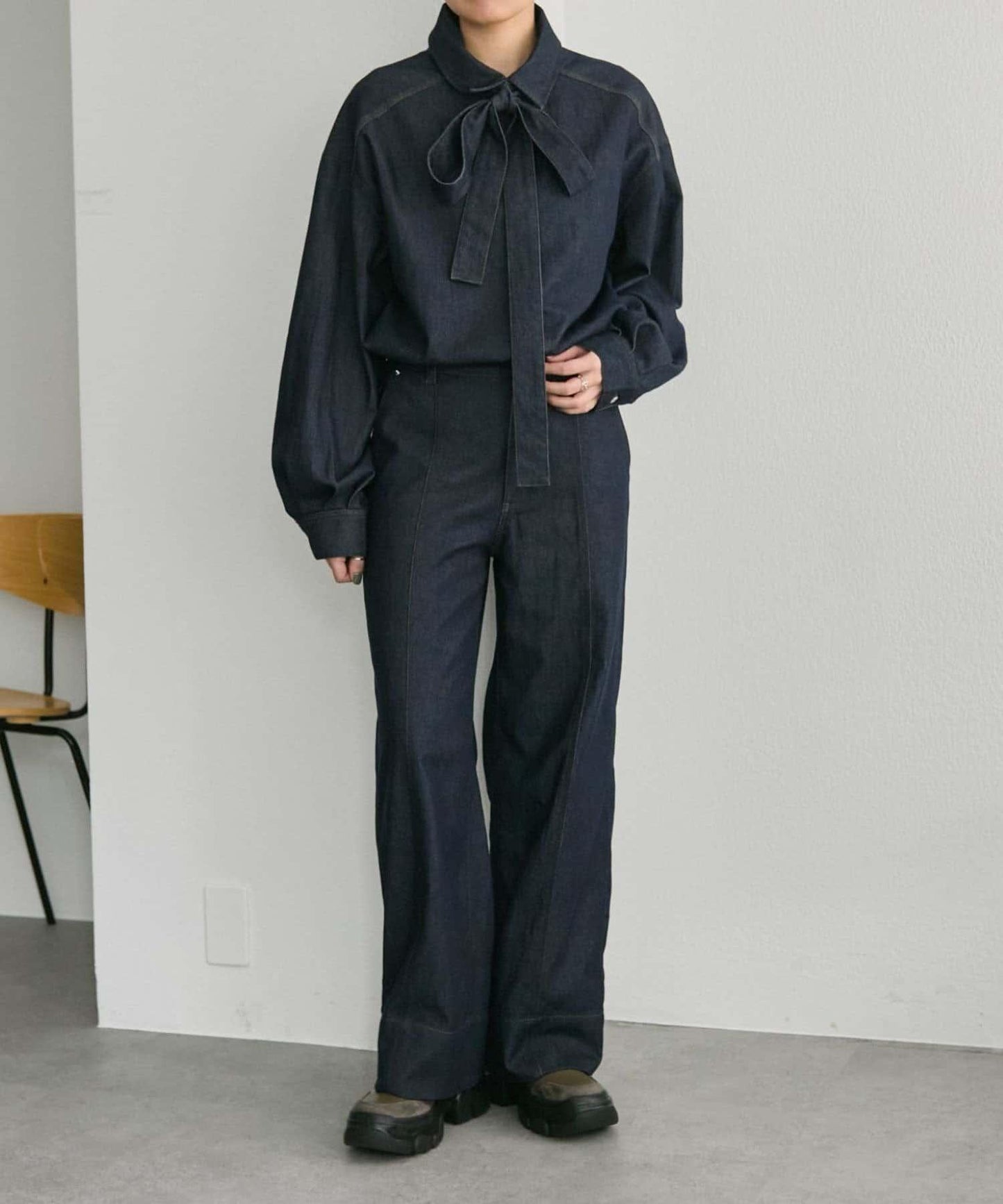 蝴蝶結可拆卸牛仔蝴蝶結襯衫【SUM1 STYLE】