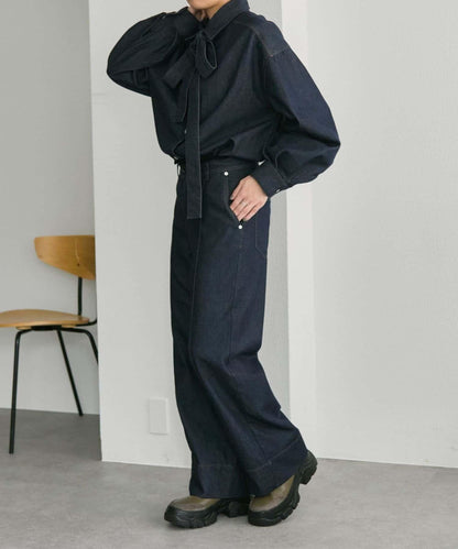 蝴蝶結可拆卸牛仔蝴蝶結襯衫【SUM1 STYLE】