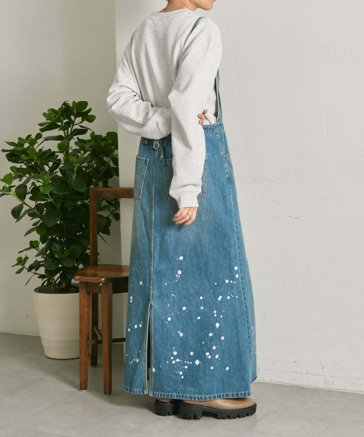 塗鴉牛仔吊帶連衣裙【SUM1 STYLE】