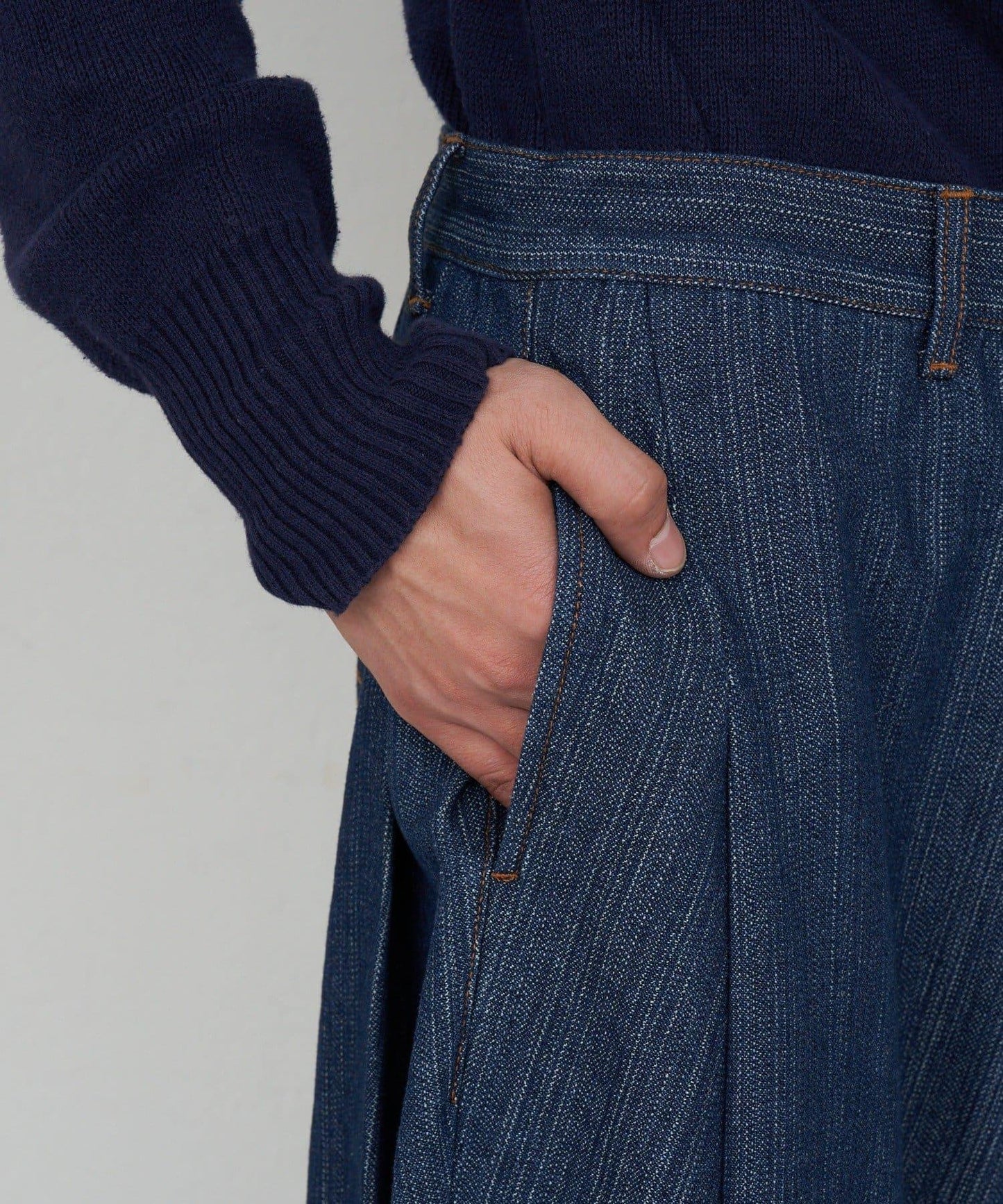 側褶棉質花呢長褲