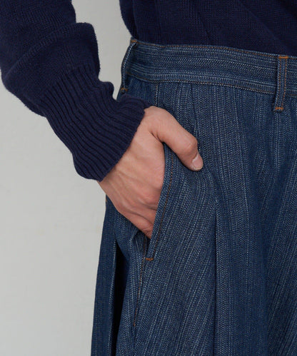 側褶棉質花呢長褲