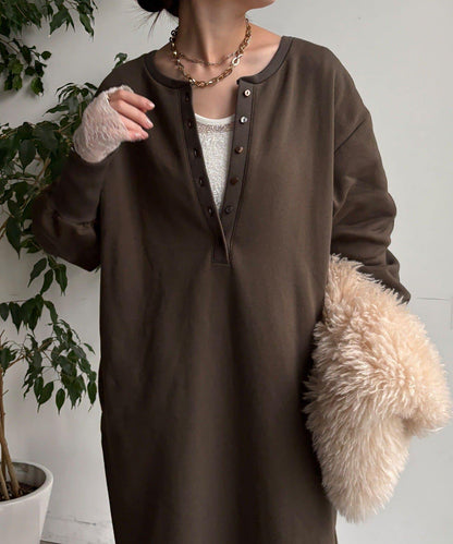 加絨加厚亨利領連衣裙