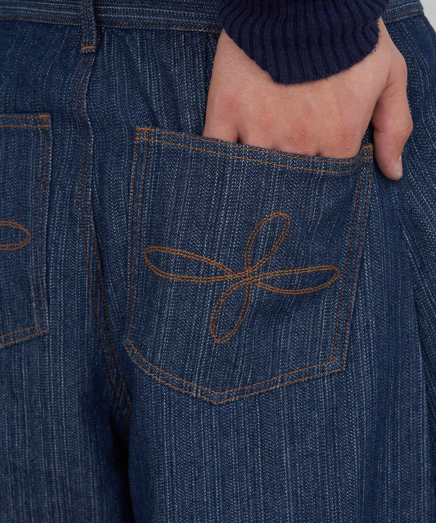 側褶棉質花呢長褲