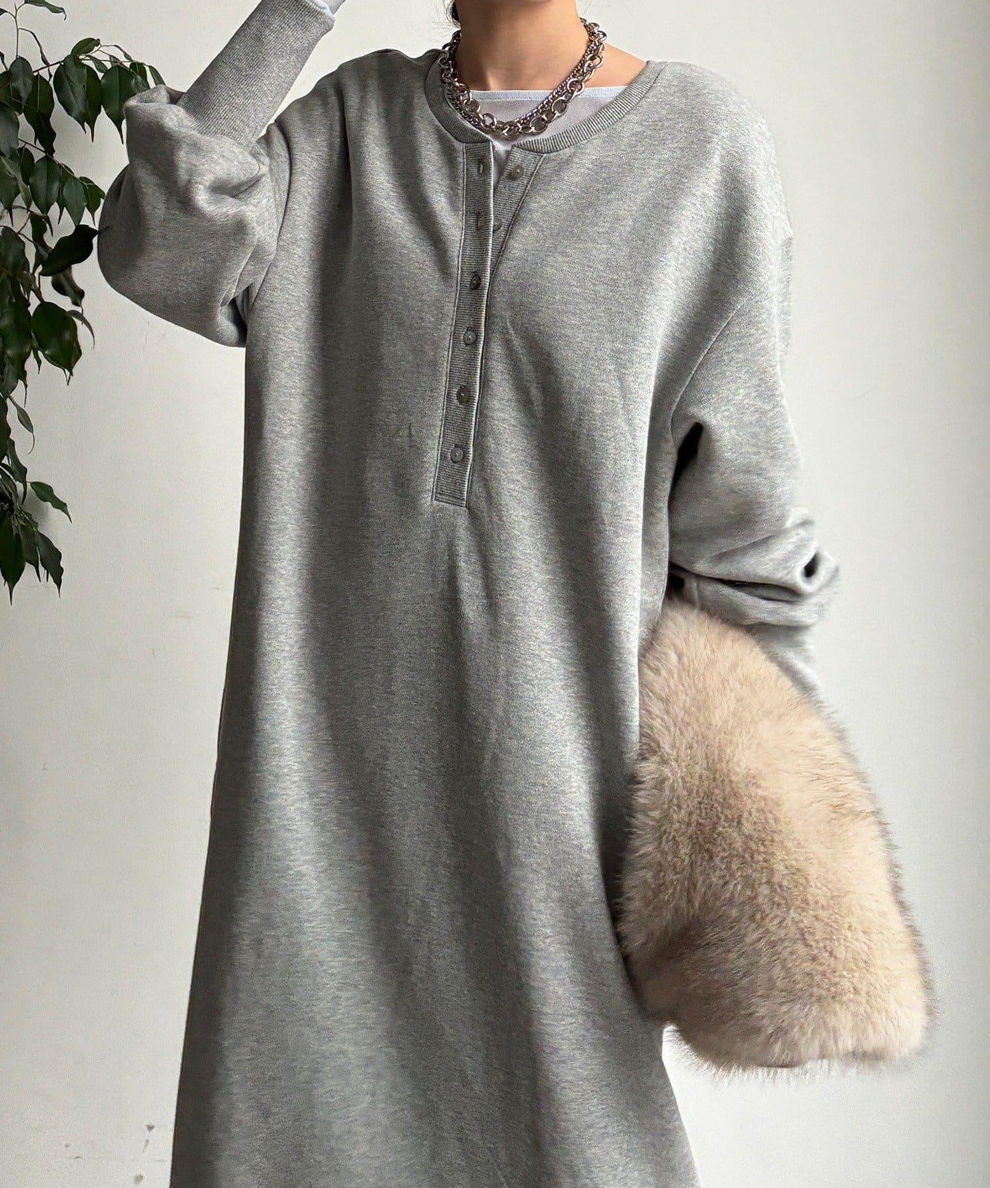 加絨加厚亨利領連衣裙