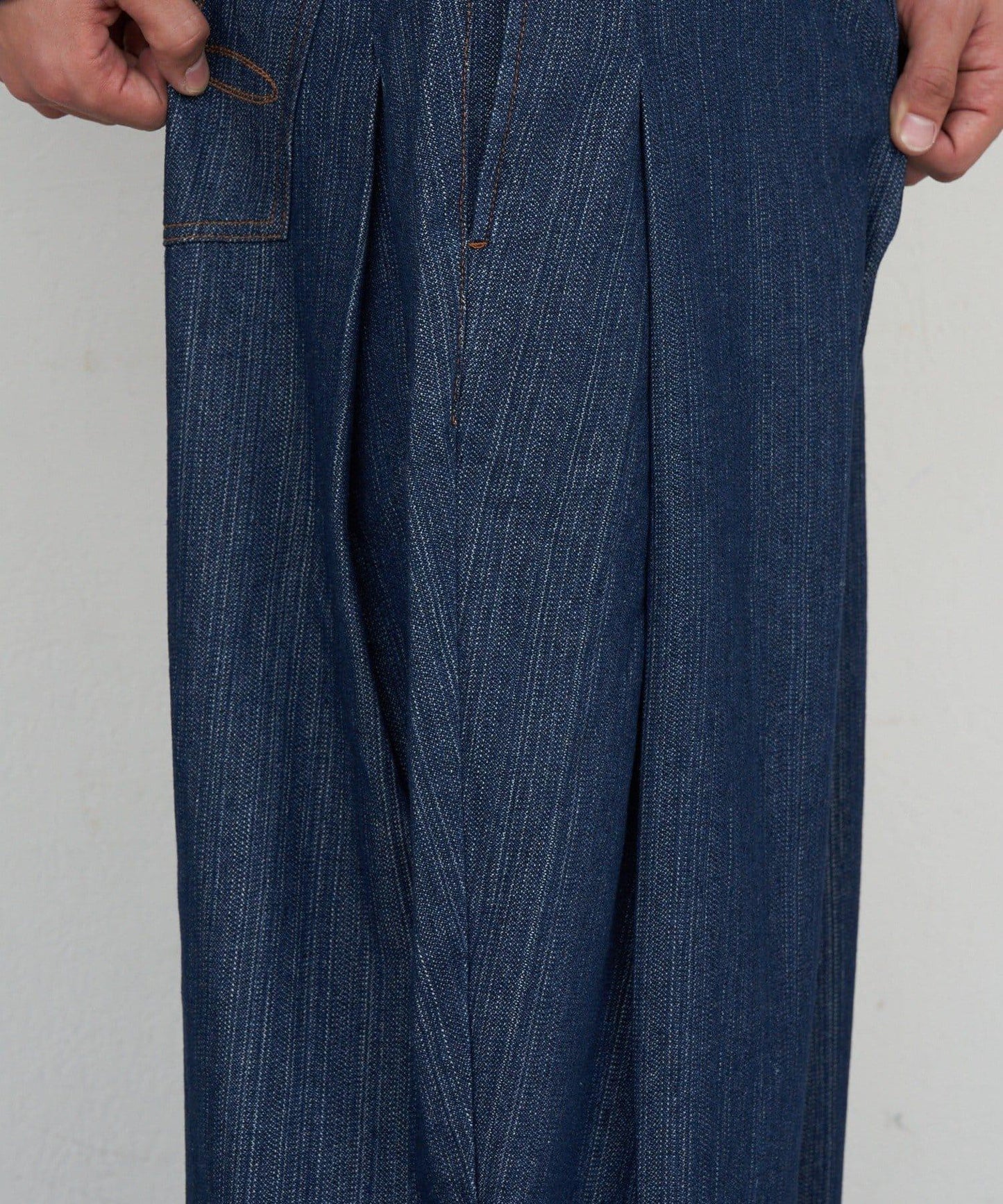 側褶棉質花呢長褲