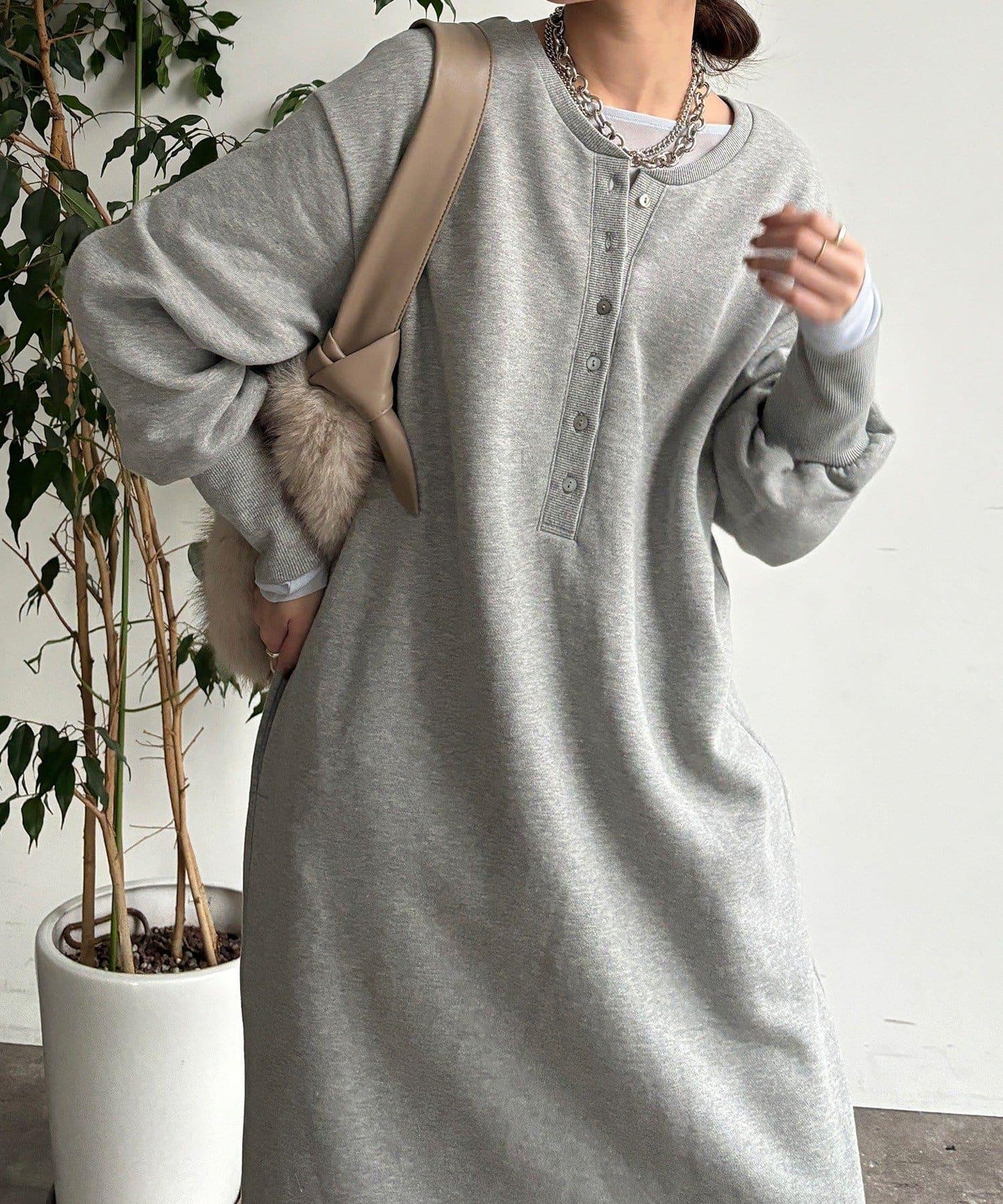 加絨加厚亨利領連衣裙