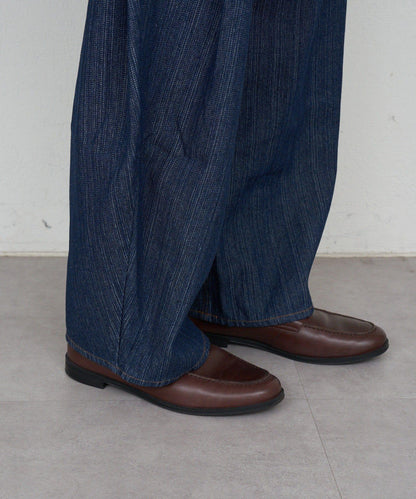 側褶棉質花呢長褲