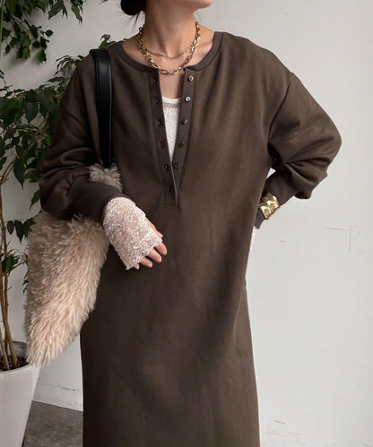 加絨加厚亨利領連衣裙