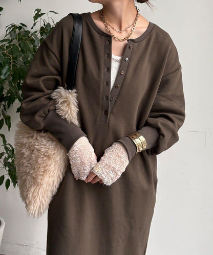 加絨加厚亨利領連衣裙