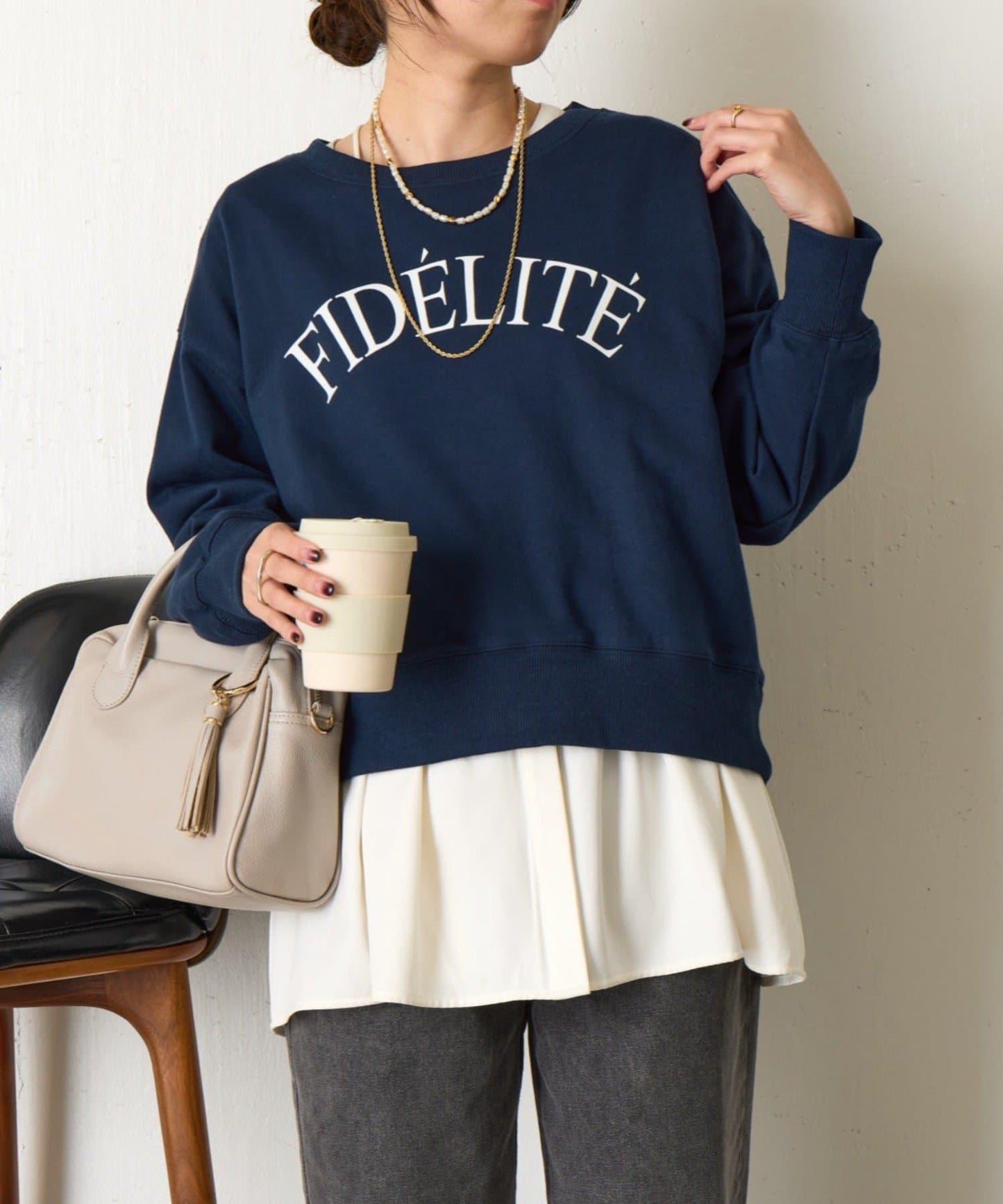 迷你毛圈植絨字母印花長袖T恤