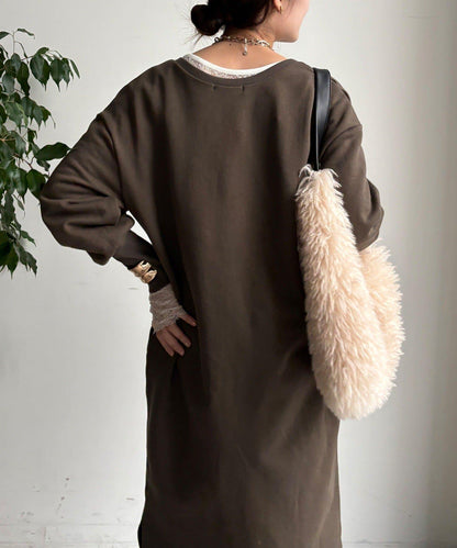 加絨加厚亨利領連衣裙