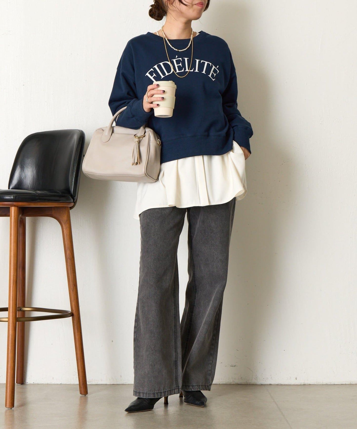 迷你毛圈植絨字母印花長袖T恤