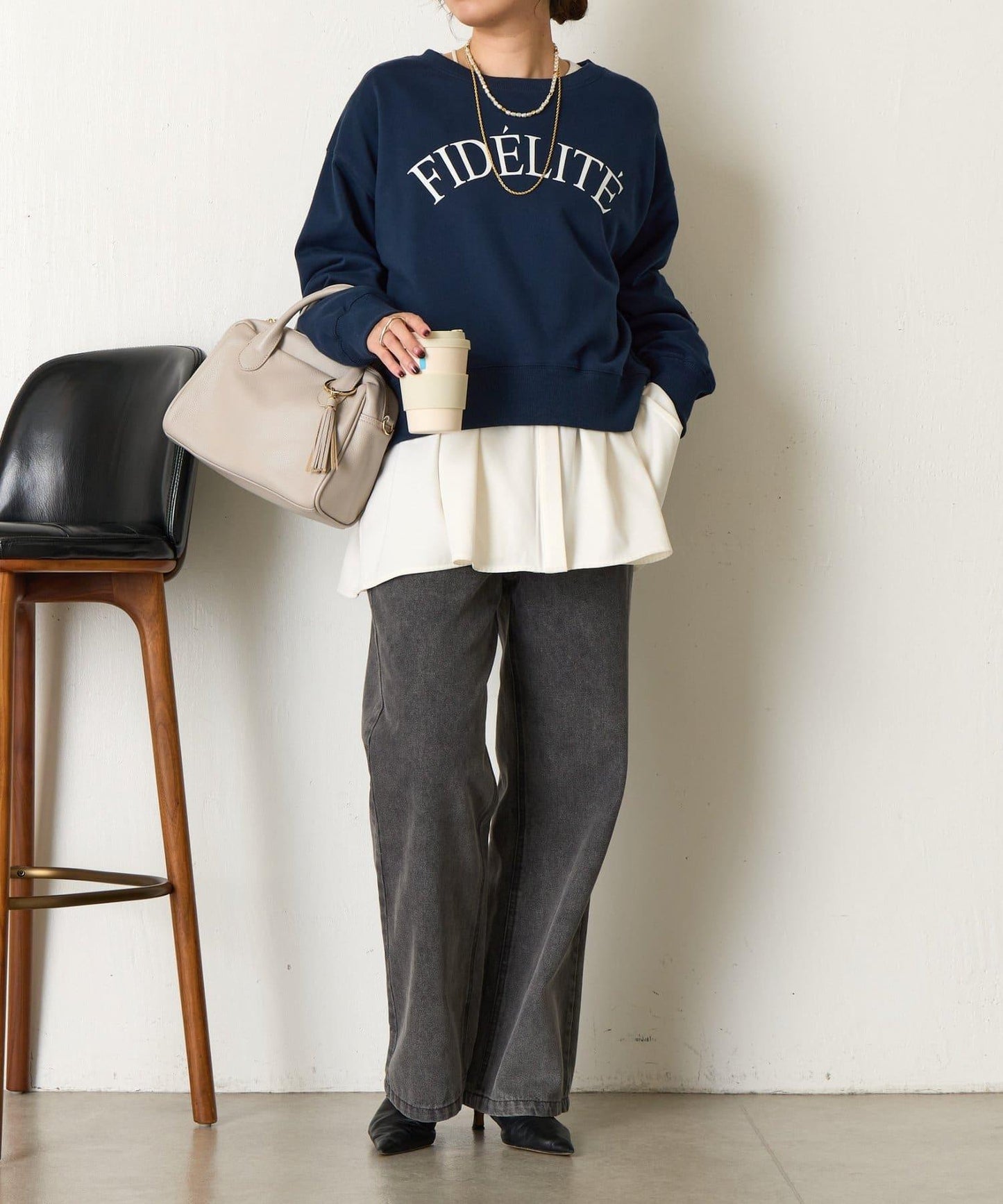 迷你毛圈植絨字母印花長袖T恤