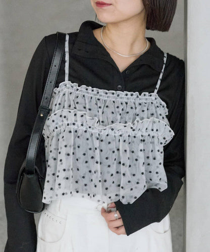 花卉網紗吊帶上衣