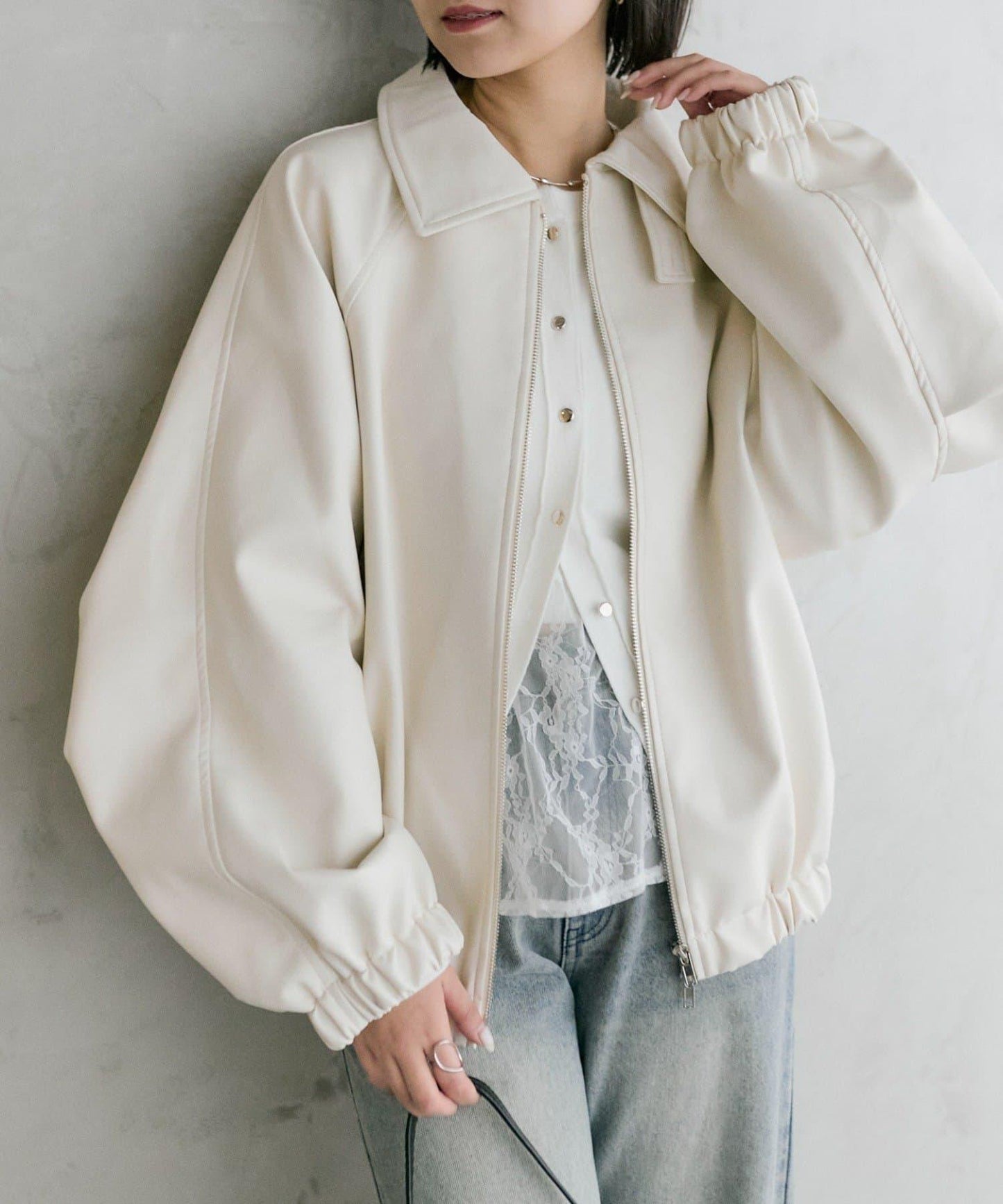 【推薦成套穿著◎】泡泡袖仿皮夾克