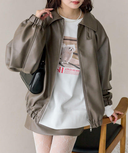 【推薦成套穿著◎】泡泡袖仿皮夾克