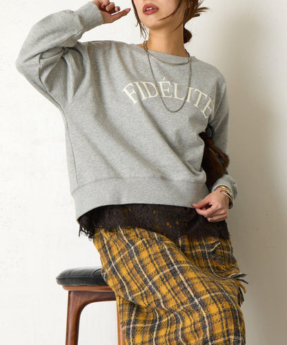 迷你毛圈植絨字母印花長袖T恤