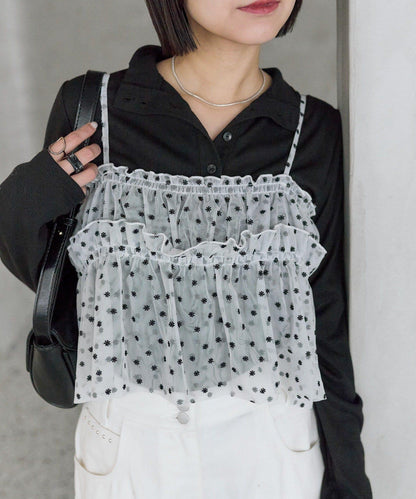 花卉網紗吊帶上衣