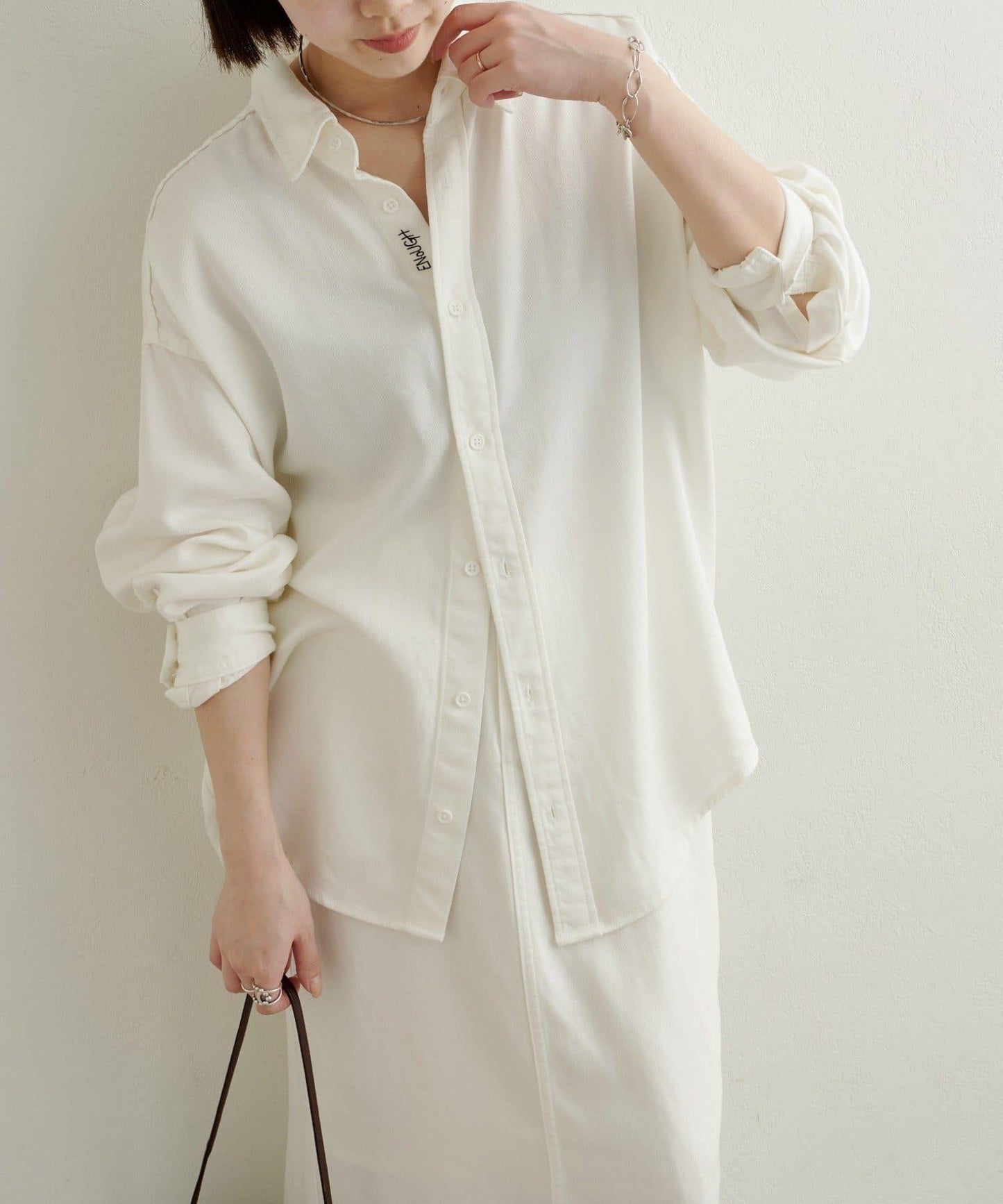 【可搭配套裝穿著◎】刺繡天絲柔軟寬鬆襯衫