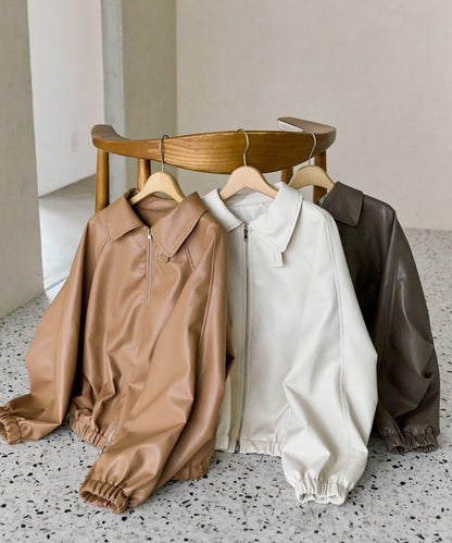 【推薦成套穿著◎】泡泡袖仿皮夾克