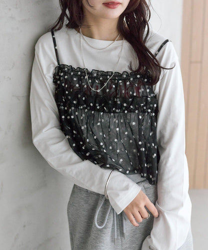 花卉網紗吊帶上衣