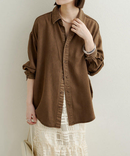 【可搭配套裝穿著◎】刺繡天絲柔軟寬鬆襯衫
