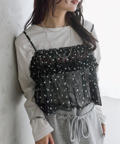 花卉網紗吊帶上衣