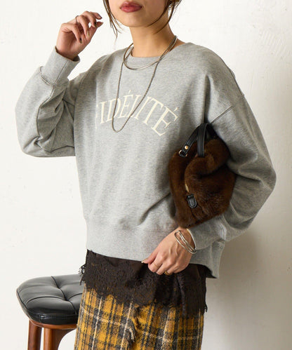 迷你毛圈植絨字母印花長袖T恤