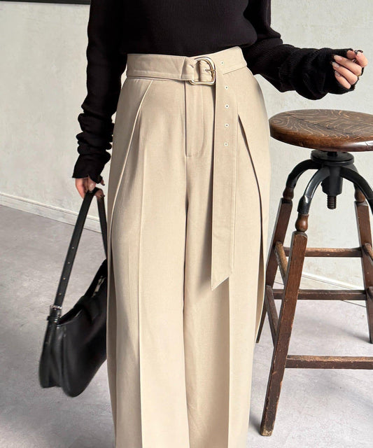 微妙色調腰帶褶皺西裝褲