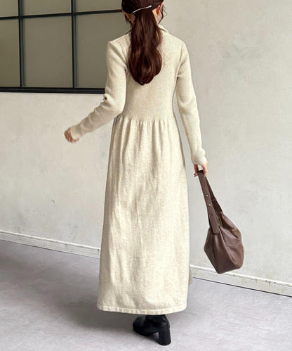 半拉鍊羅紋針織喇叭連衣裙