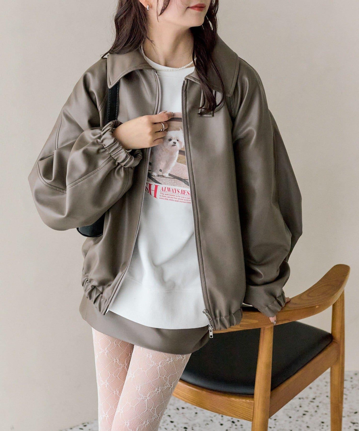 【推薦成套穿著◎】泡泡袖仿皮夾克