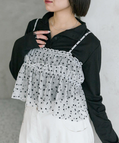 花卉網紗吊帶上衣