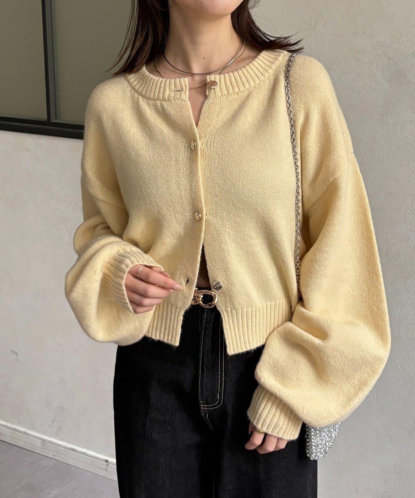 微妙色調紐扣短款開衫