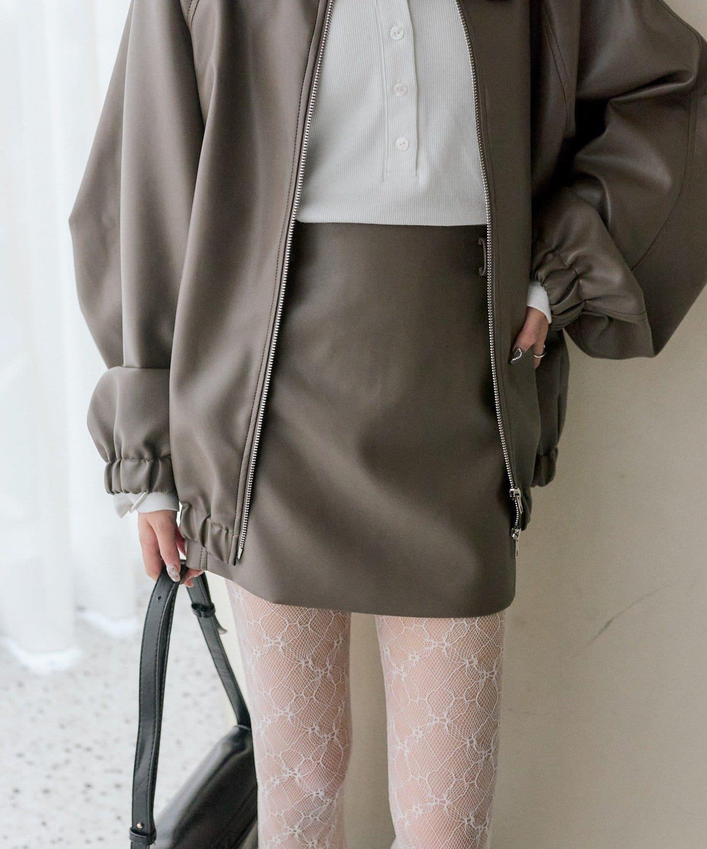 【推薦成套穿著◎】仿皮迷你裙