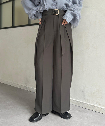 微妙色調腰帶褶皺西裝褲