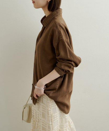 【可搭配套裝穿著◎】刺繡天絲柔軟寬鬆襯衫