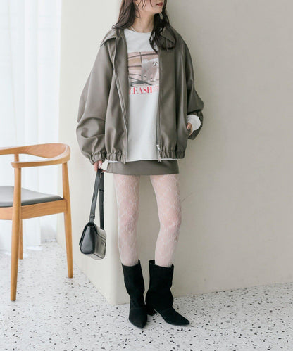 【推薦成套穿著◎】泡泡袖仿皮夾克