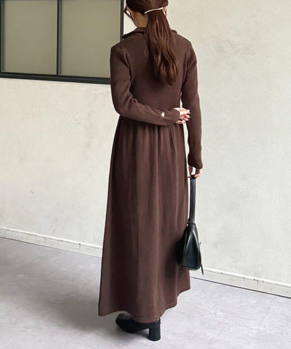 半拉鍊羅紋針織喇叭連衣裙