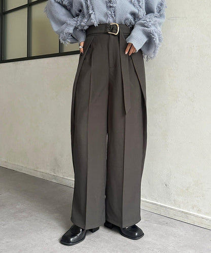 微妙色調腰帶褶皺西裝褲