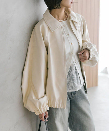 【推薦成套穿著◎】泡泡袖仿皮夾克