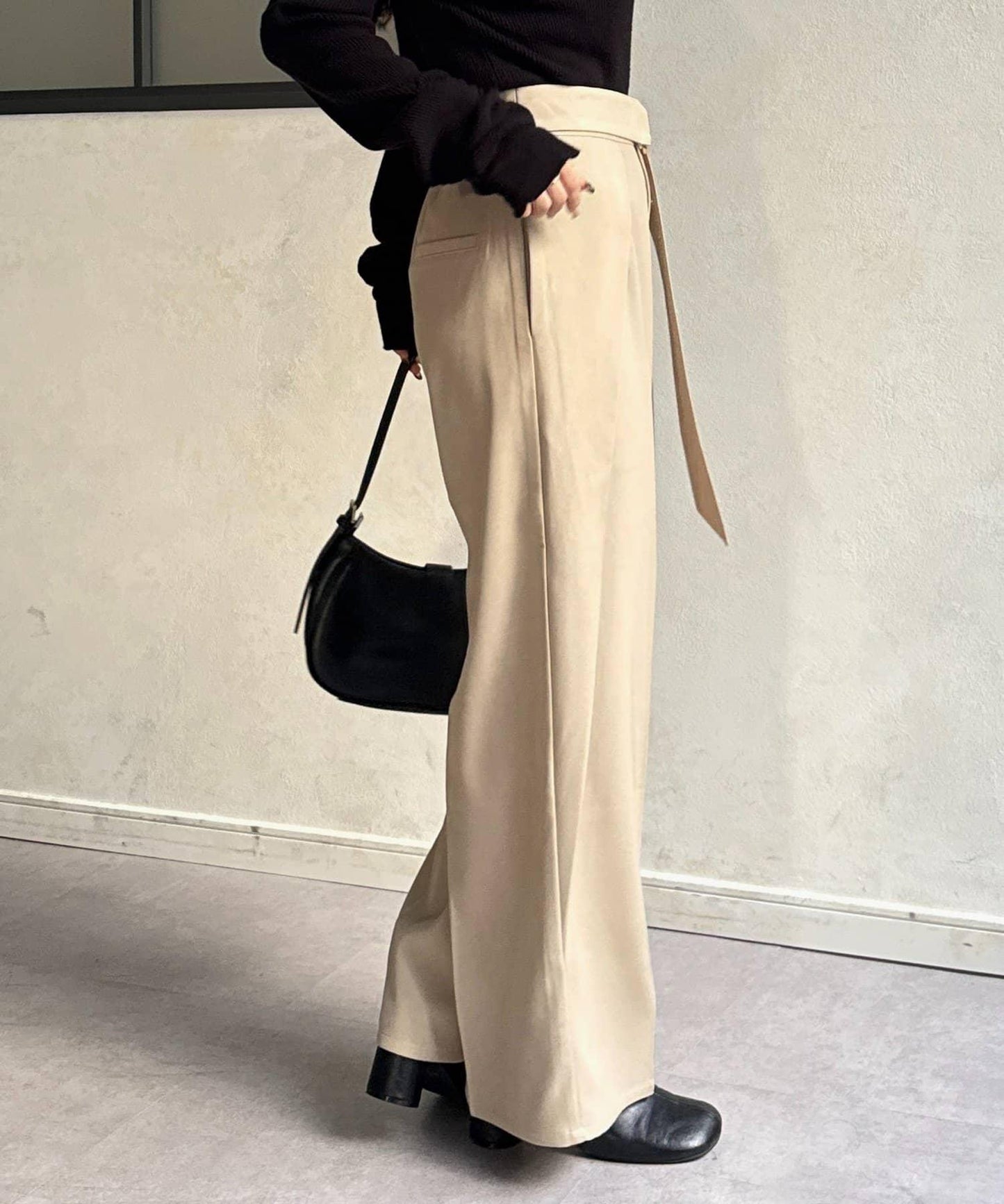 微妙色調腰帶褶皺西裝褲