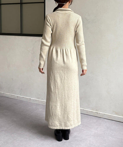 半拉鍊羅紋針織喇叭連衣裙