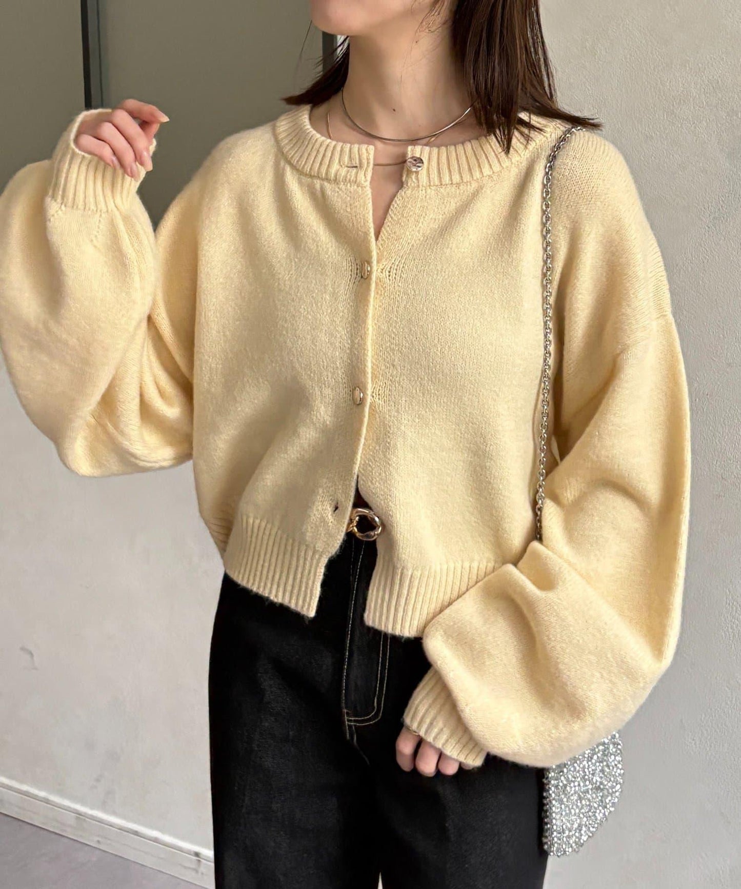 微妙色調紐扣短款開衫