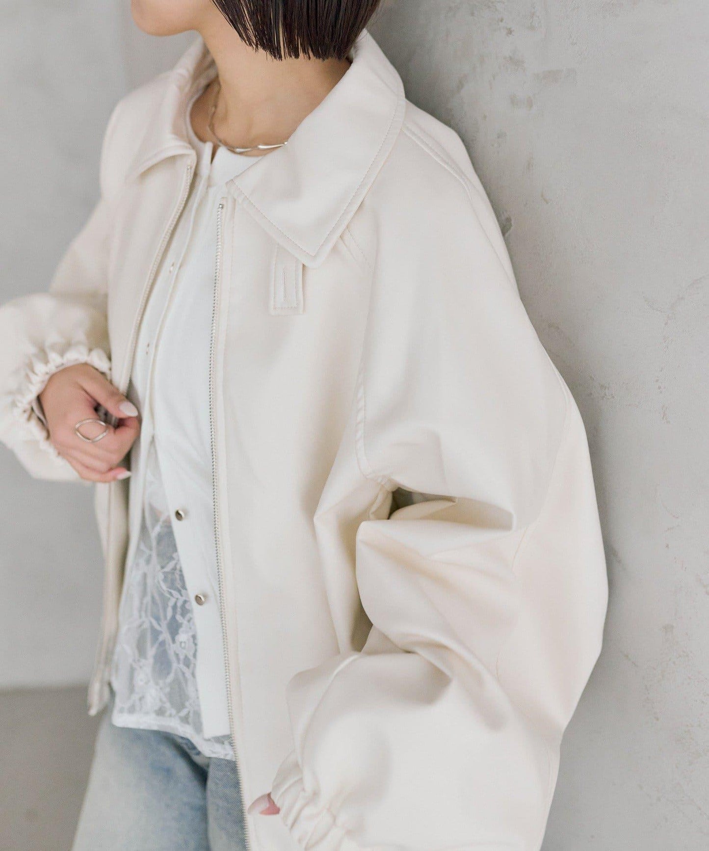 【推薦成套穿著◎】泡泡袖仿皮夾克