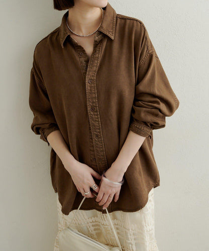 【可搭配套裝穿著◎】刺繡天絲柔軟寬鬆襯衫