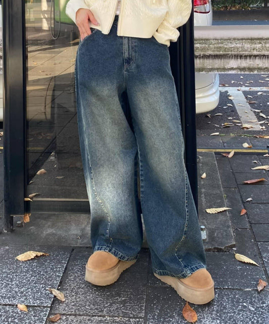 鉚釘裝飾寬鬆牛仔褲